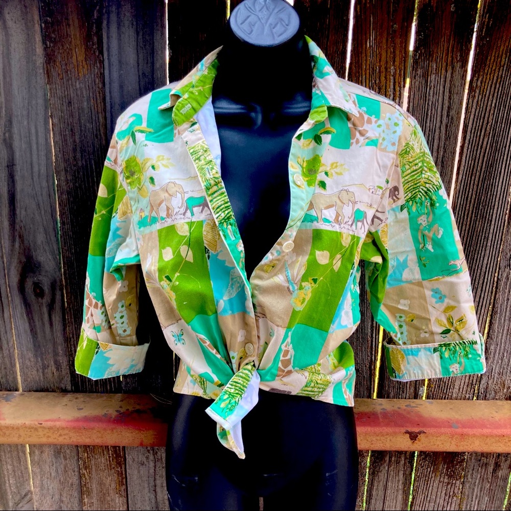 5/$20 All Hours vintage safari 3/4 sleeve top, S